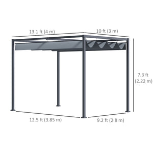 13' x 10' Patio Pergola with Retractable Canopy, Outdoor Sun Shelter, Yard Shade, Dark Grey