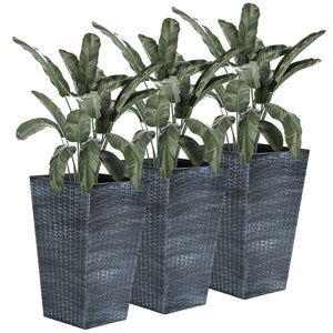 Set of 3 Tall Planters for Outdoor Plants with Drainage Hole, Indoor Outdoor Planter Flower Pot Set for Front Door, Entryway, Patio and Deck, Mixed Grey