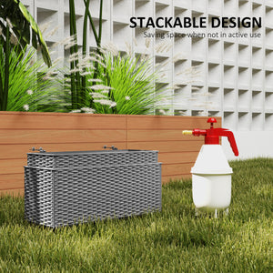 2 Pack Railing Planter Box, 20 Inch Hanging Flower Pots with Hooks and Drainage Hole, Rectangular Planters for Fence, Balcony, Garden, Patio, Rattan Look, Grey