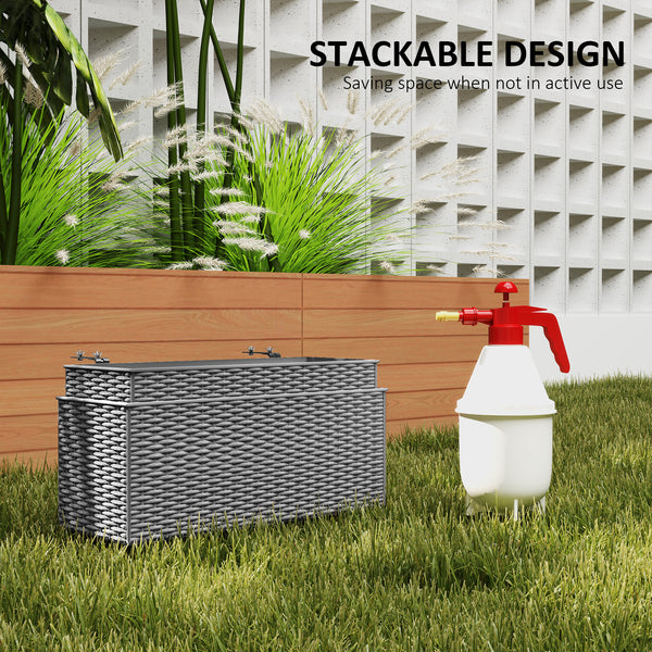2 Pack Railing Planter Box, 20 Inch Hanging Flower Pots with Hooks and Drainage Hole, Rectangular Planters for Fence, Balcony, Garden, Patio, Rattan Look, Grey