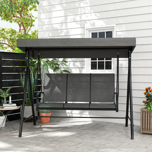 3 Seater Outdoor Swing Chair with Adjustable Canopy, Metal Porch Swing Bench for Patio, Garden, Backyard, Lawn, Dark Grey