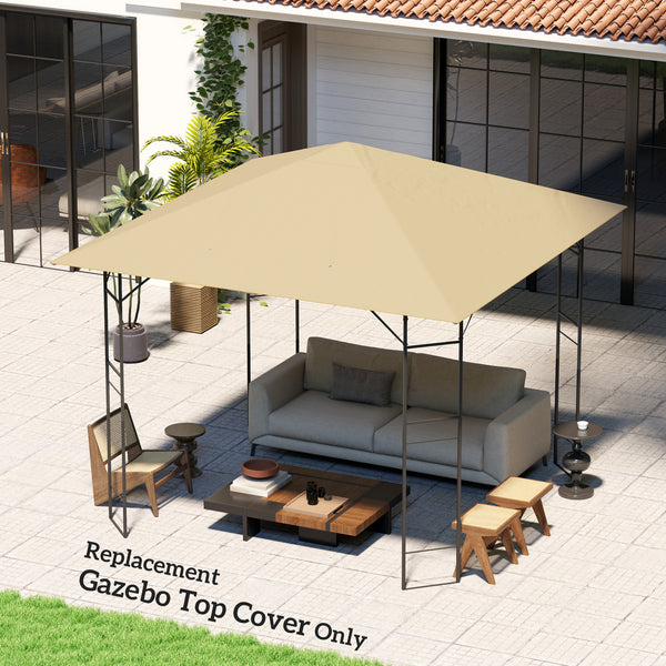 3 x 3(m) Gazebo Canopy Replacement Cover, Garden Gazebo Roof Replacement with Drain Holes, Water Resistant PVC Coating, 370g/㎡, UPF30+, TOP COVER ONLY, Beige