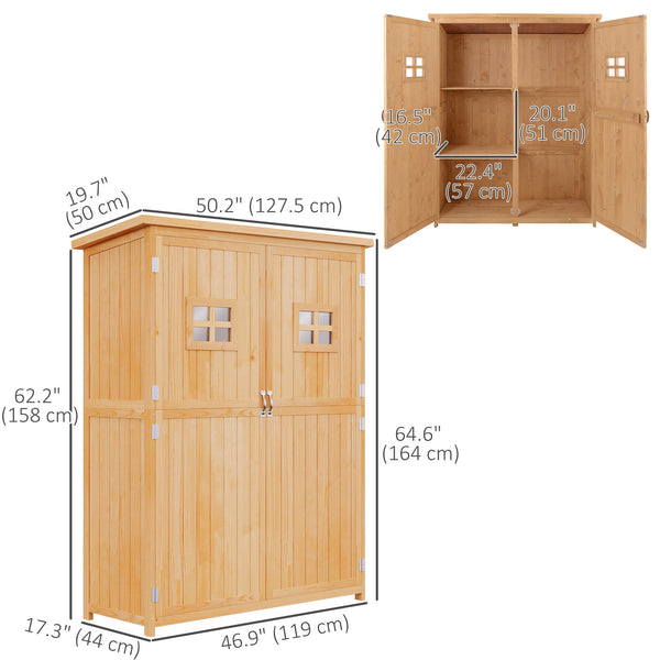 4 x 1.5ft Wooden Garden Shed with Two Windows, Outdoor Tool Storage Cabinet Organizer, Double Door, Nature Wood