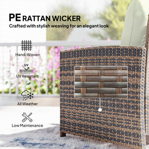 5 Piece Patio Furniture Set, Wicker Patio Chairs with Ottomans, 2-Tier Glass Coffee Table, Cushions, Outdoor Patio Furniture Conversation Set for Balcony, Brown/Cream