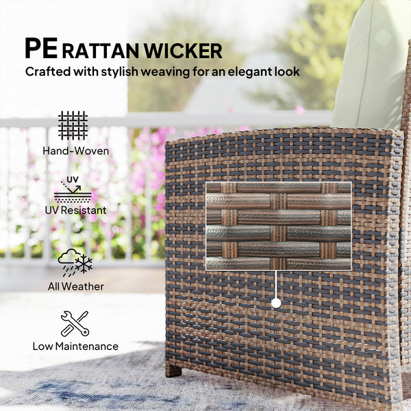 5 Piece Patio Furniture Set, Wicker Patio Chairs with Ottomans, 2-Tier Glass Coffee Table, Cushions, Outdoor Patio Furniture Conversation Set for Balcony, Brown/Cream
