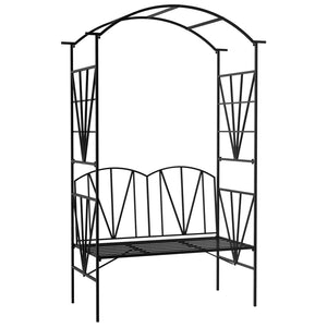 Garden Bench, 2 Seater Outdoor Patio Bench, Metal Garden Loveseat with Arch for Vines and Climbing Plants for Outdoor Space, Black