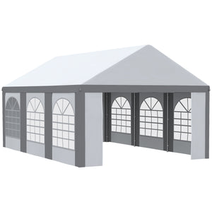 6 x 4m Galvanised Party Tent, Marquee Gazebo with Sides, Six Windows and Double Doors, for Parties, Wedding and Events