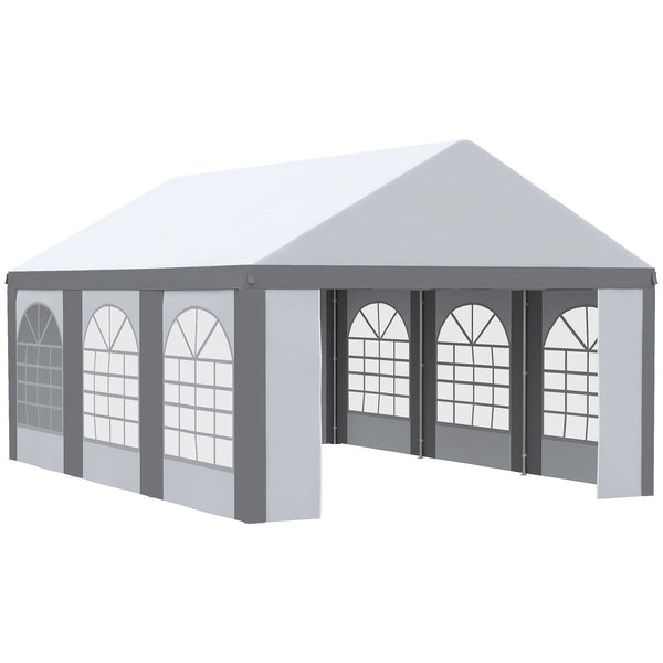 6 x 4m Galvanised Party Tent, Marquee Gazebo with Sides, Six Windows and Double Doors, for Parties, Wedding and Events