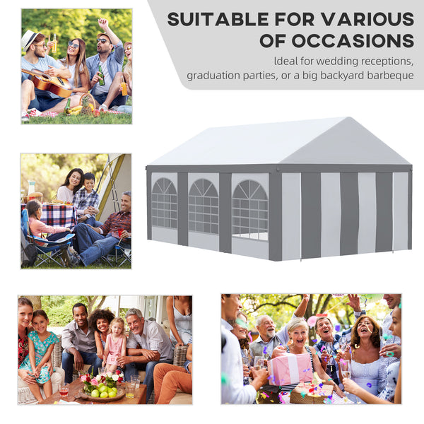 6 x 4m Galvanised Party Tent, Marquee Gazebo with Sides, Six Windows and Double Doors, for Parties, Wedding and Events