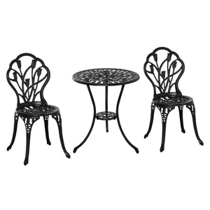 3 Piece Patio Bistro Set, Outdoor Aluminium Garden Table and Chairs with Umbrella Hole for Balcony, Black