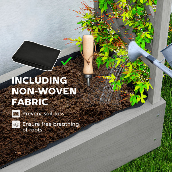Raised Garden Bed with Trellis, Wood Planter Box with Hanging Roof and Drainage Holes, Elevated Planter Box with Bed Liner for Climbing Plants, Vegetables, Flowers, Grey