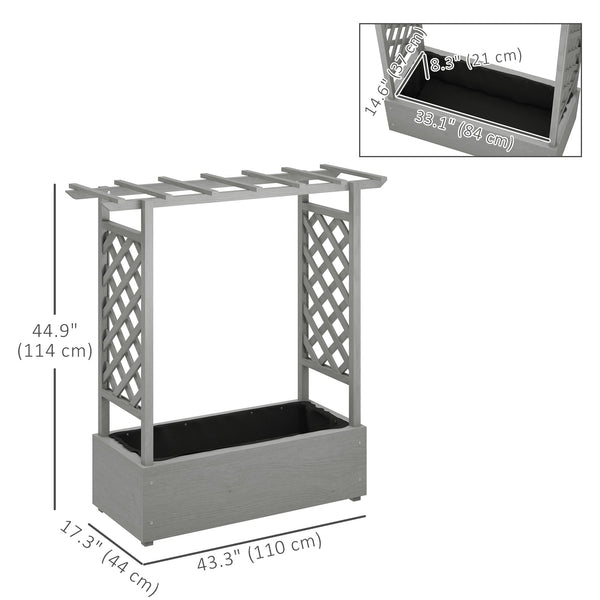 Raised Garden Bed with Trellis, Wood Planter Box with Hanging Roof and Drainage Holes, Elevated Planter Box with Bed Liner for Climbing Plants, Vegetables, Flowers, Grey
