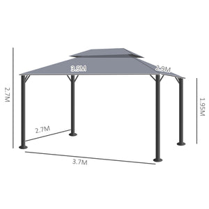 3 x 4m Aluminium Garden Gazebo, Marquee Canopy Shelter Pavilion Party Tent with Nets and Curtains for Garden and Deck, Dark Grey