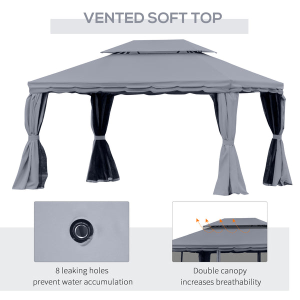 3 x 4m Aluminium Garden Gazebo, Marquee Canopy Shelter Pavilion Party Tent with Nets and Curtains for Garden and Deck, Dark Grey