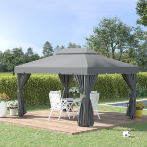 3 x 4m Aluminium Garden Gazebo, Marquee Canopy Shelter Pavilion Party Tent with Nets and Curtains for Garden and Deck, Dark Grey