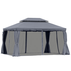 3 x 4m Aluminium Garden Gazebo, Marquee Canopy Shelter Pavilion Party Tent with Nets and Curtains for Garden and Deck, Dark Grey