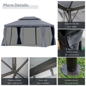 3 x 4m Aluminium Garden Gazebo, Marquee Canopy Shelter Pavilion Party Tent with Nets and Curtains for Garden and Deck, Dark Grey
