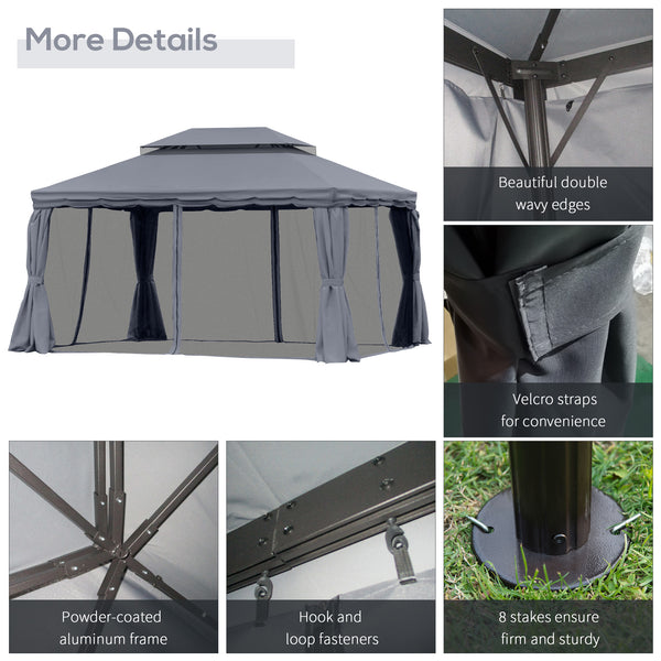 3 x 4m Aluminium Garden Gazebo, Marquee Canopy Shelter Pavilion Party Tent with Nets and Curtains for Garden and Deck, Dark Grey