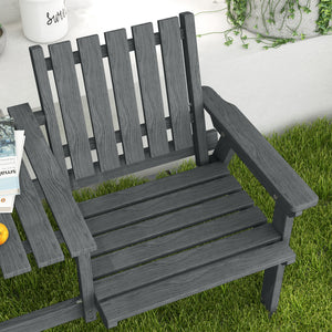2-Seater Outdoor Wooden Bench with Middle Table and Umbrella Hole, Garden Bench for 2 Persons, Patio Loveseat with Slatted Seat and Back, Grey