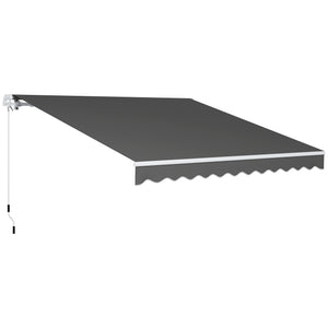 3 x 2.5m Garden Patio Manual Awning, Retractable Canopy Sun Shade Shelter with Fittings and Crank Handle, Dark Grey