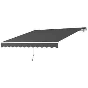 3 x 2.5m Garden Patio Manual Awning, Retractable Canopy Sun Shade Shelter with Fittings and Crank Handle, Dark Grey