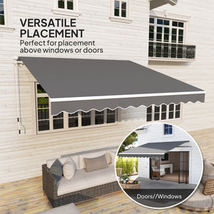 3 x 2.5m Garden Patio Manual Awning, Retractable Canopy Sun Shade Shelter with Fittings and Crank Handle, Dark Grey