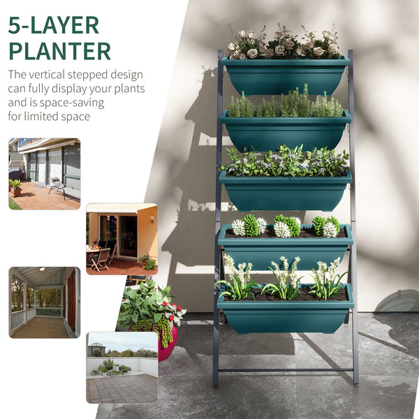 5-Tier Raised Garden Bed with 5 Planter Boxes, Outdoor Plant Stand Grow Containers with Leaking Holes for Balcony Patio Outdoor, Green