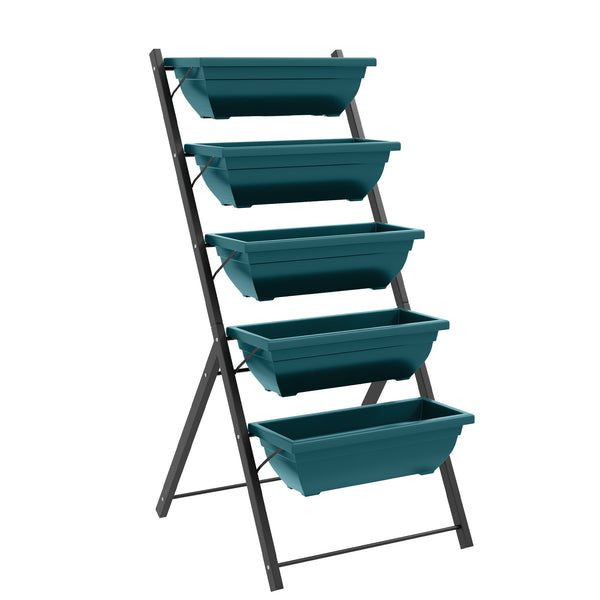 5-Tier Raised Garden Bed with 5 Planter Boxes, Outdoor Plant Stand Grow Containers with Leaking Holes for Balcony Patio Outdoor, Green