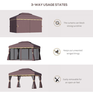 Outsunny 10' x 13' Patio Gazebo, Outdoor Gazebo Canopy Shelter with Netting and Curtains, Aluminum Frame for Garden, Lawn, Backyard and Deck, Coffee
