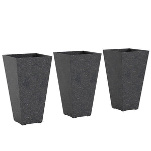 28 Inch Tall Planters for Outdoor Plants, Set of 3 Plastic Flower Pots with Marble Finish and Drainage Holes, Stackable Tapered Large Planters for Indoor Plants, Front Porch Decor, Black