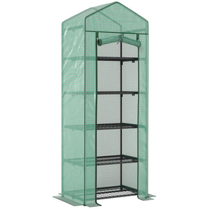 5 Tier Mini Greenhouse, Portable Outdoor Flower Stand with Shelf Clips, Indoor Greenhouse with Steel Frame, Transparent, 27.25" x 19.25" x 76", Green