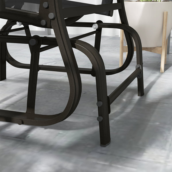3PCs Glider Rocking Chairs with Table, Outdoor Gliders with Steel Frame, Mesh Seat, Tempered Glass Table Top for Patio, Garden, Backyard, Deck, Porch, Black