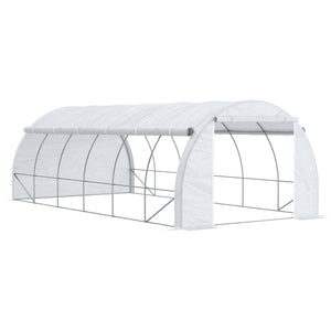 Large Walk-in Greenhouse, 20'x10'x6' Tunnel Greenhouse with Zippered Door and 12 Roll-up Windows, Outdoor Green House for Garden Plant, White