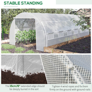 Large Walk-in Greenhouse, 20'x10'x6' Tunnel Greenhouse with Zippered Door and 12 Roll-up Windows, Outdoor Green House for Garden Plant, White