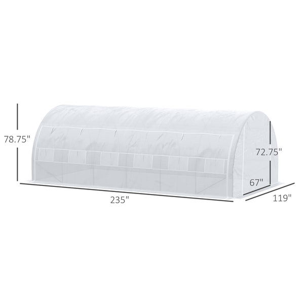 Large Walk-in Greenhouse, 20'x10'x6' Tunnel Greenhouse with Zippered Door and 12 Roll-up Windows, Outdoor Green House for Garden Plant, White