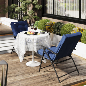 Set of 2 Outdoor Dining Chairs, Folding Patio Chair with Adjustable Backrest, Padded Folding Chairs for Outdoor Events, Blue