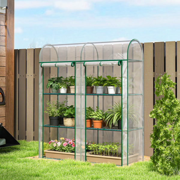 3 Tier Mini Greenhouse, Portable Greenhouse with 2 Roll-up Doors, Garden Hot House for Patio Garden Backyard, 56.3" x 18.1" x 64.6", Clear