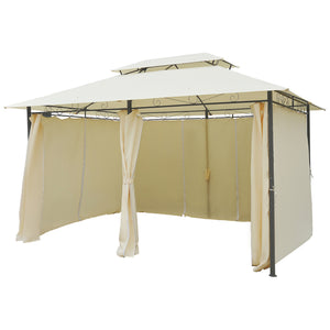 4m x 3(m)Garden Gazebo, Double Roof Outdoor Gazebo Canopy Shelter with Curtains, Solid Steel Frame for Lawn and Deck, Beige