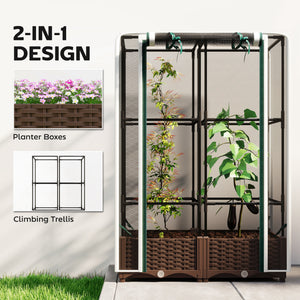 Raised Garden Bed with Trellis, 46.5" Tomato Cage with Crop Cage, Self Watering Planter Box with Drainage Holes and Plugs for Outdoor Patio Climbing Plants, Vines, Vegetables, Flowers, White