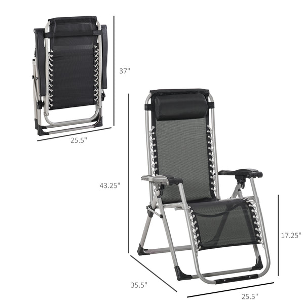 Reclining Zero Gravity Chair with Adjustable Backrest, Folding Garden Sun Lounger with Removable Cushion and Headrest, Dark Grey