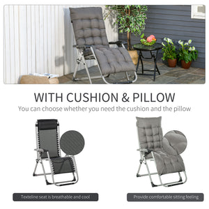 Reclining Zero Gravity Chair with Adjustable Backrest, Folding Garden Sun Lounger with Removable Cushion and Headrest, Dark Grey