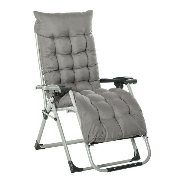 Reclining Zero Gravity Chair with Adjustable Backrest, Folding Garden Sun Lounger with Removable Cushion and Headrest, Dark Grey