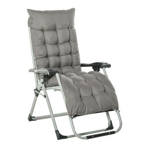 Reclining Zero Gravity Chair with Adjustable Backrest, Folding Garden Sun Lounger with Removable Cushion and Headrest, Dark Grey