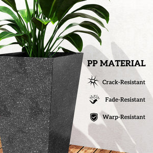 28 Inch Tall Planters for Outdoor Plants, Set of 3 Plastic Flower Pots with Marble Finish and Drainage Holes, Stackable Tapered Large Planters for Indoor Plants, Front Porch Decor, Black