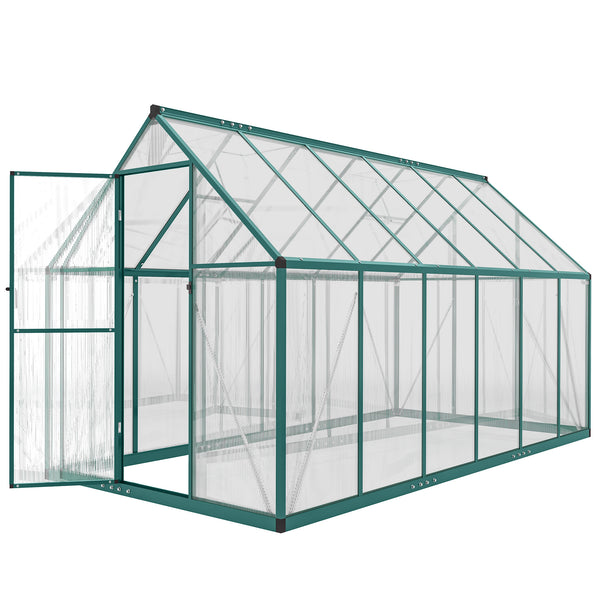 11x6 ft Polycarbonate Greenhouse with Swing Door and Two Adjustable Roof Vents, Aluminum Walk-in Greenhouse Outdoor Greenhouse for Patio Garden Backyard, Dark Green