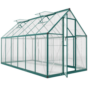 11x6 ft Polycarbonate Greenhouse with Swing Door and Two Adjustable Roof Vents, Aluminum Walk-in Greenhouse Outdoor Greenhouse for Patio Garden Backyard, Dark Green