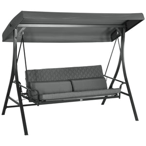 3 Person Porch Swing Bed, Outdoor Patio Swing Chair Bench Hammock with Adjustable Canopy, Cushions, Pillows for Porch and Backyard, Dark Grey
