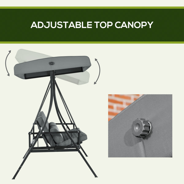 3 Person Porch Swing Bed, Outdoor Patio Swing Chair Bench Hammock with Adjustable Canopy, Cushions, Pillows for Porch and Backyard, Dark Grey