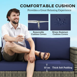 2 Seat Patio Loveseat Deluxe Wicker Sofa Chair Outdoor Rattan Furniture Couch All Weather with Cushion for Balcony, Deck, Garden and Poolside, Dark Blue