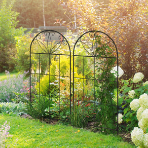 Metal Garden Trellis Pack of 2 for Climbing Plants, Arched Grid Trellis Panels, 20" x 47", Black